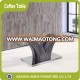 Wholesale Modern Design Stainless Steel Based Wooden Leg Tempered Glass Coffee Table