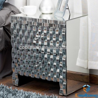 modern silver curved mirror bedside table with drawers for sale