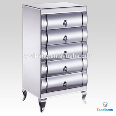 Hot sale venetian bedside table with curve mirror 5 drawer bedside