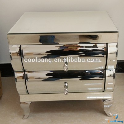 Top quality Chinese luxury Modern Mirrored 2 Drawers Silver Nightstand and bedside