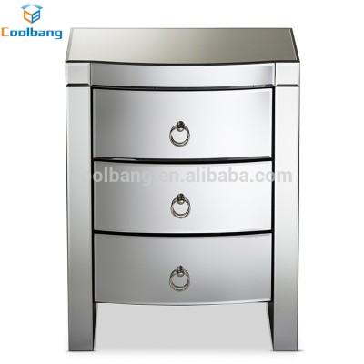 modern 3 curved mirror drawers small mirrored nightstand bedside table